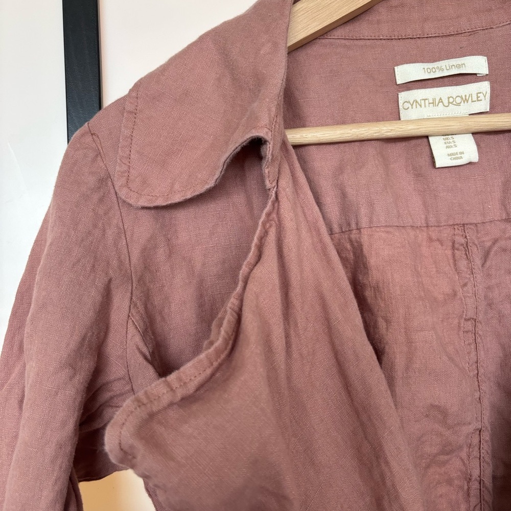 100% Linen Trench Coat Cynthia Rowley Wrap Coat Light Jacket Quiet Luxury Boho - Picture 6 of 16